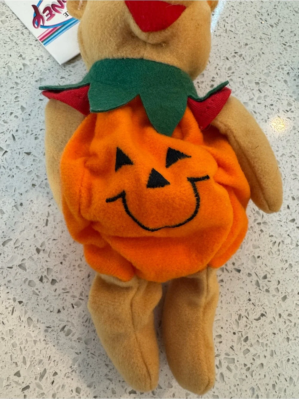 Disney Winnie the Pooh Plush in Orange Pumpkin Outfit with Green Collar